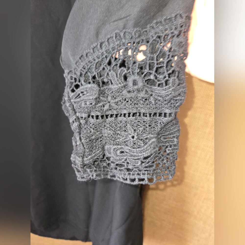 Women's Black Jessica London Blouse With Lace Cuff Detail Size 28 - Picture 4 of 12